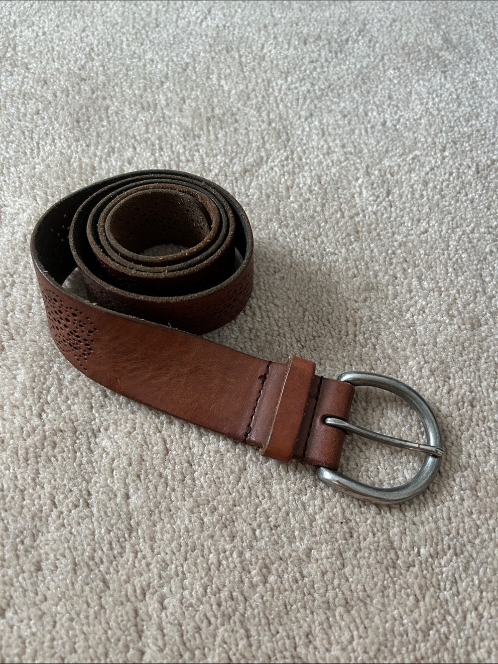 American Eagle Outfitters Brown Leather Belt with Silver Oval Buckle